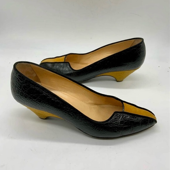 Vintage Maud Frizon Black Crocodile Leather Suede Shoes Heels Pumps Size 9.5 - Picture 3 of 7